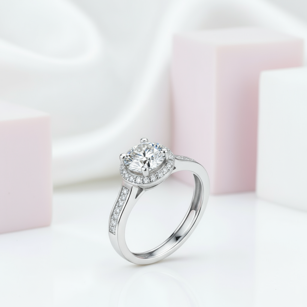 1.0Ct D Color Twinkle Stone Diamond Engagement Halo Ring-Black Diamonds New York