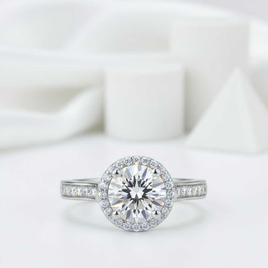 1.0Ct D Color Twinkle Stone Diamond Engagement Halo Ring-Black Diamonds New York