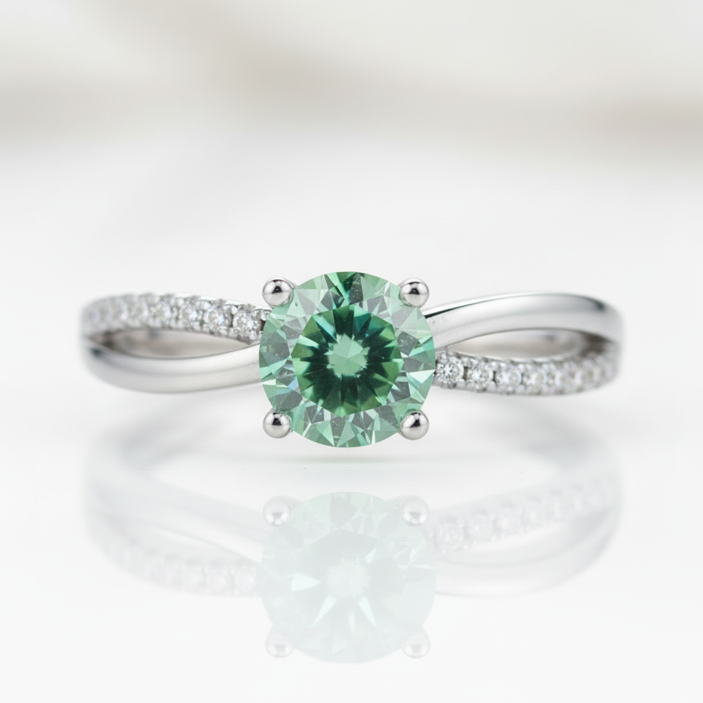 1.0Ct Green Round Diamond Option Split Shank Engagement Ring-Black Diamonds New York