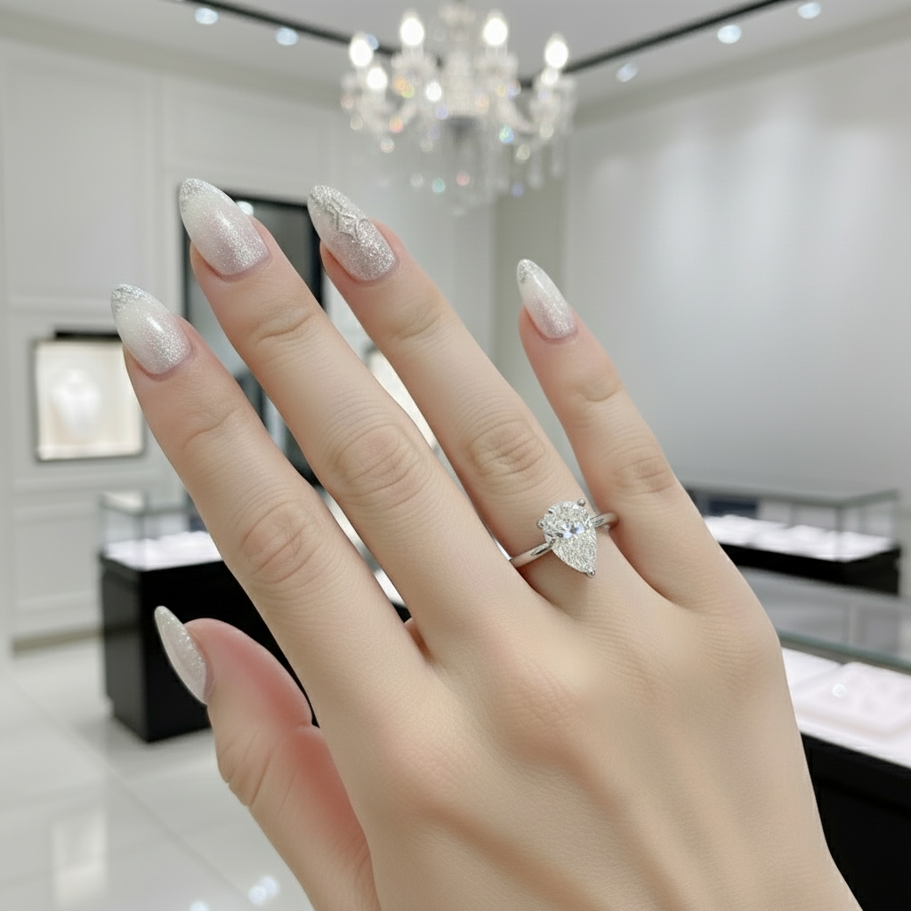 1.0Ct Pear Shape Diamond Solitaire Engagement Ring-Black Diamonds New York