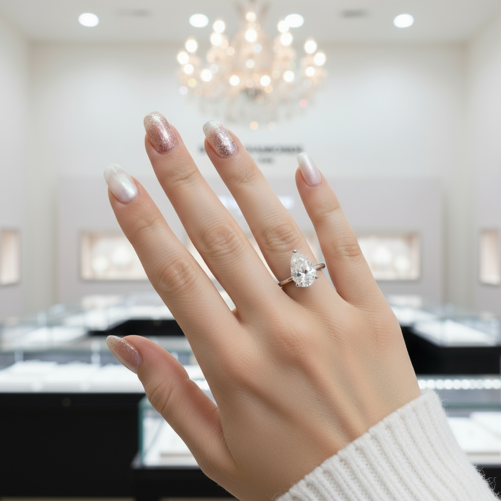 1.0Ct Pear Shape Diamond Solitaire Engagement Ring-Black Diamonds New York