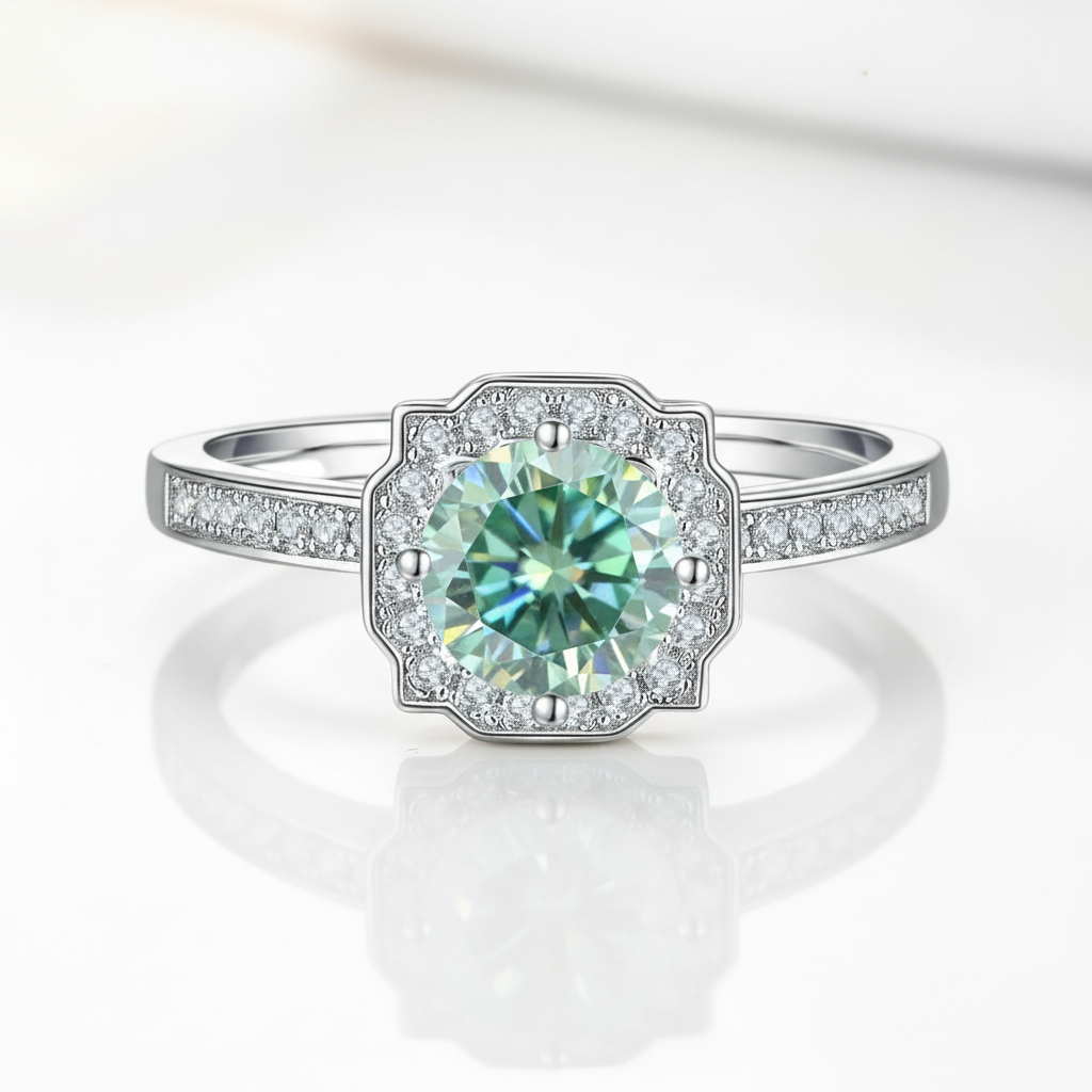 1.0Ct Round Halo Green Diamond Option Engagement Ring-Black Diamonds New York