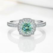 1.0Ct Round Halo Green Diamond Option Engagement Ring-Black Diamonds New York