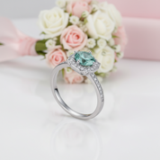 1.0Ct Round Halo Green Diamond Option Engagement Ring-Black Diamonds New York