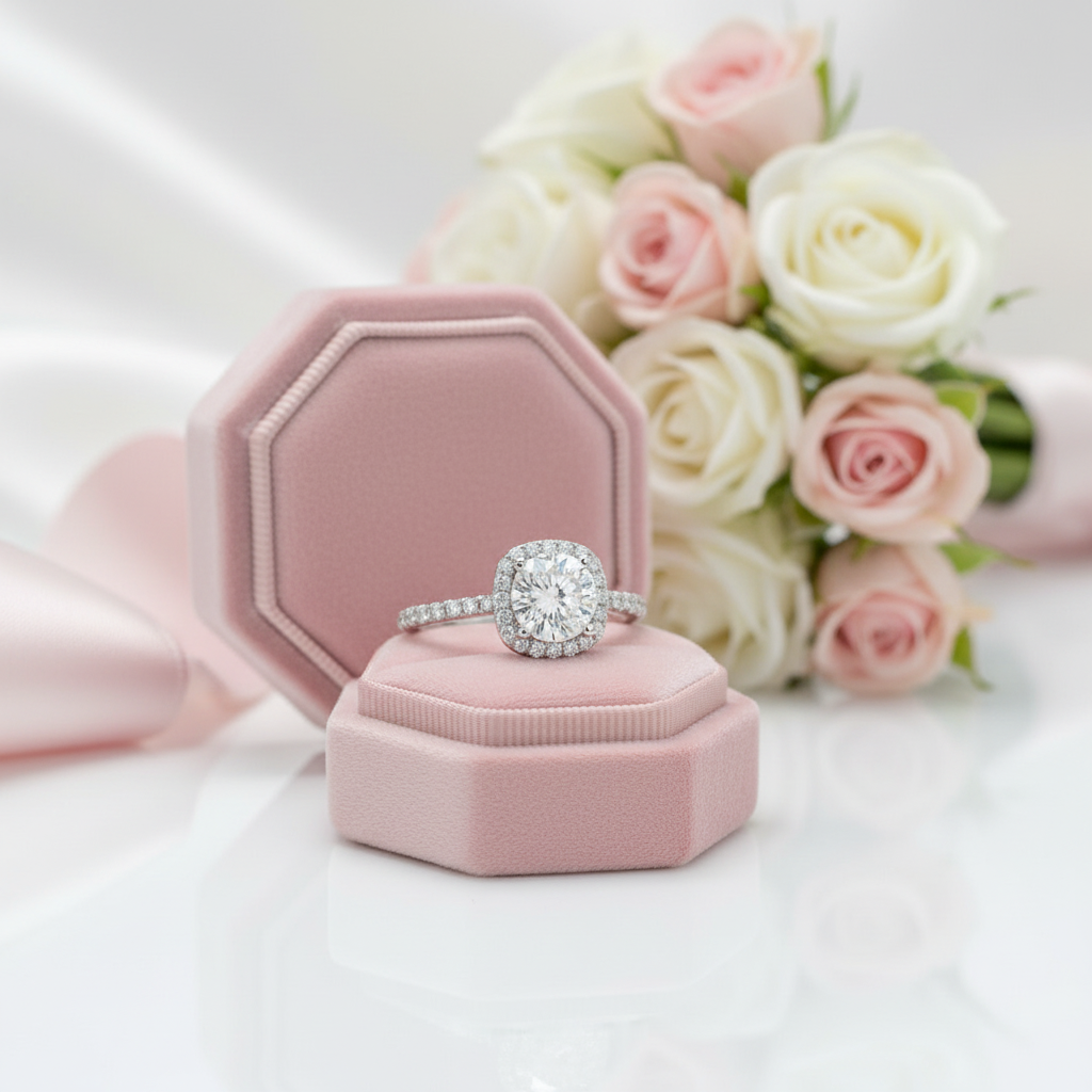 1.0 Ct 6.5mm Round Diamond Option Halo Engagement Ring-Black Diamonds New York
