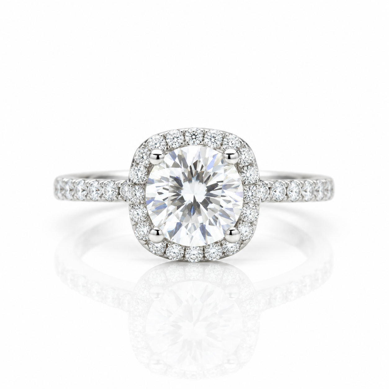 1.0 Ct 6.5mm Round Diamond Option Halo Engagement Ring-Black Diamonds New York