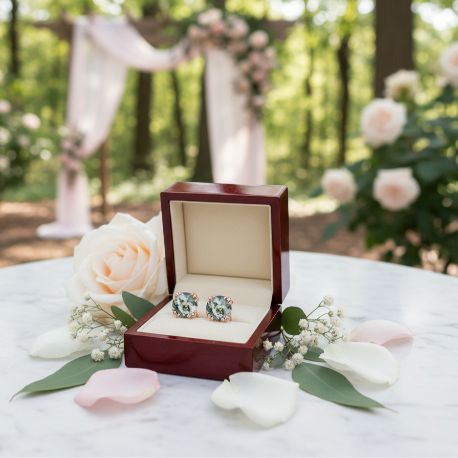 1.0 Ct 6mm Round Cut Moss Agate Claw Prongs Studs Earrings-Black Diamonds New York