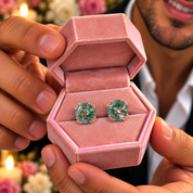 1.0 Ct 6mm Round Cut Moss Agate Claw Prongs Studs Earrings-Black Diamonds New York