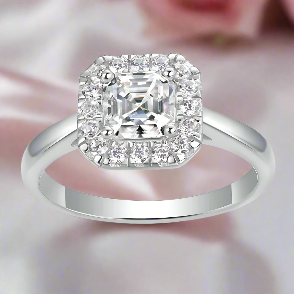 1.0 Ct Asscher Cut Diamond Halo Engagement Ring-Black Diamonds New York