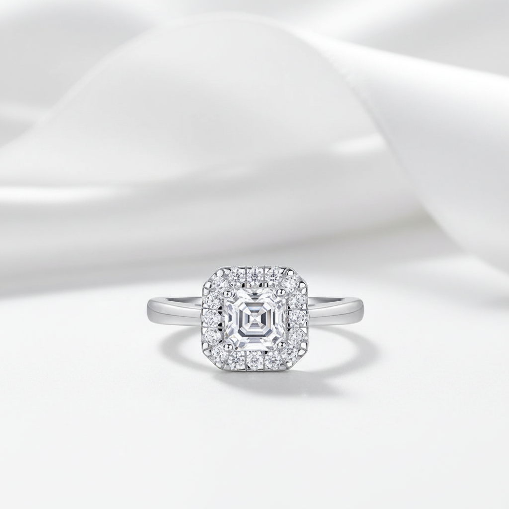 1.0 Ct Asscher Cut Diamond Option Halo Engagement Ring-Black Diamonds New York