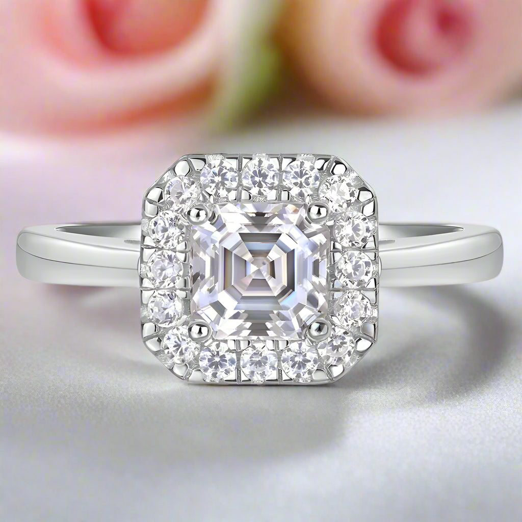 1.0 Ct Asscher Cut Diamond Halo Engagement Ring-Black Diamonds New York