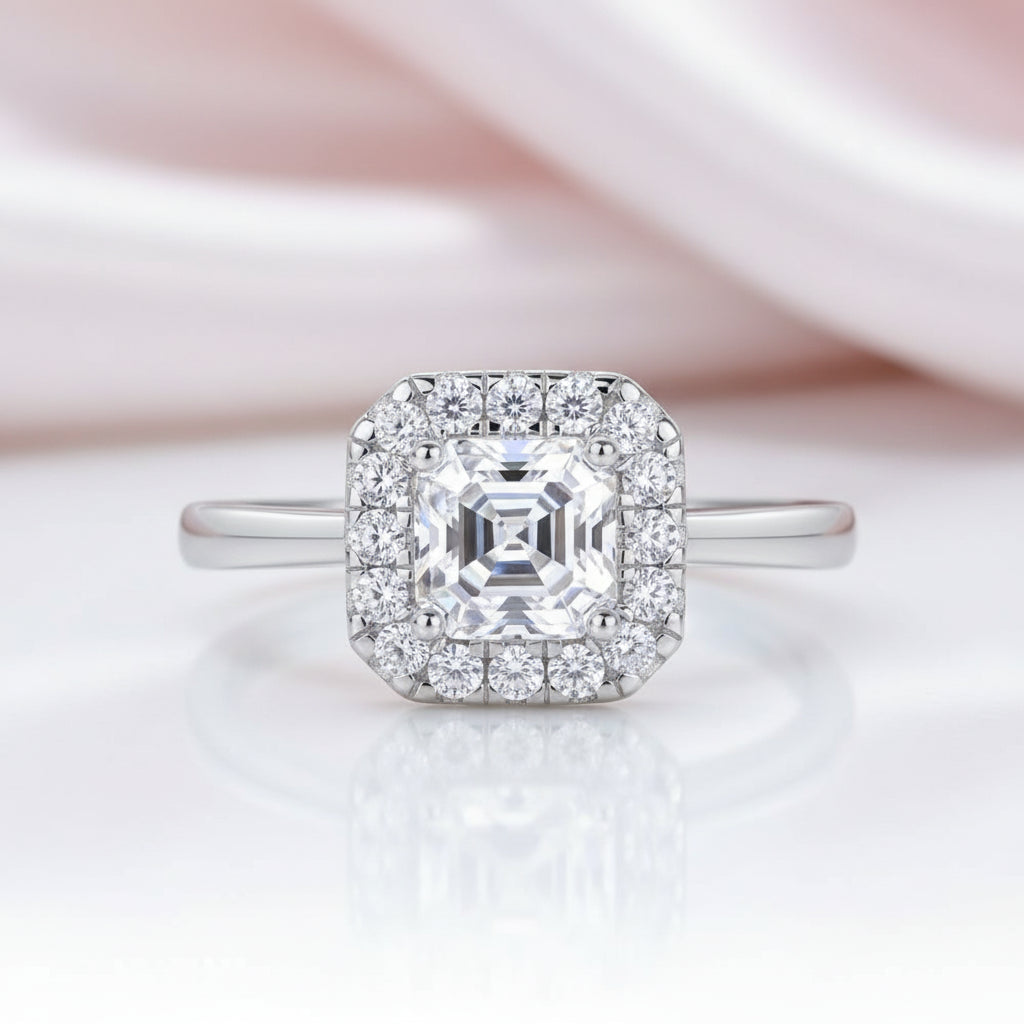 1.0 Ct Asscher Cut Diamond Option Halo Engagement Ring-Black Diamonds New York