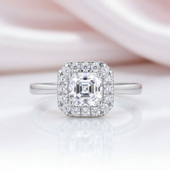 1.0 Ct Asscher Cut Diamond Option Halo Engagement Ring