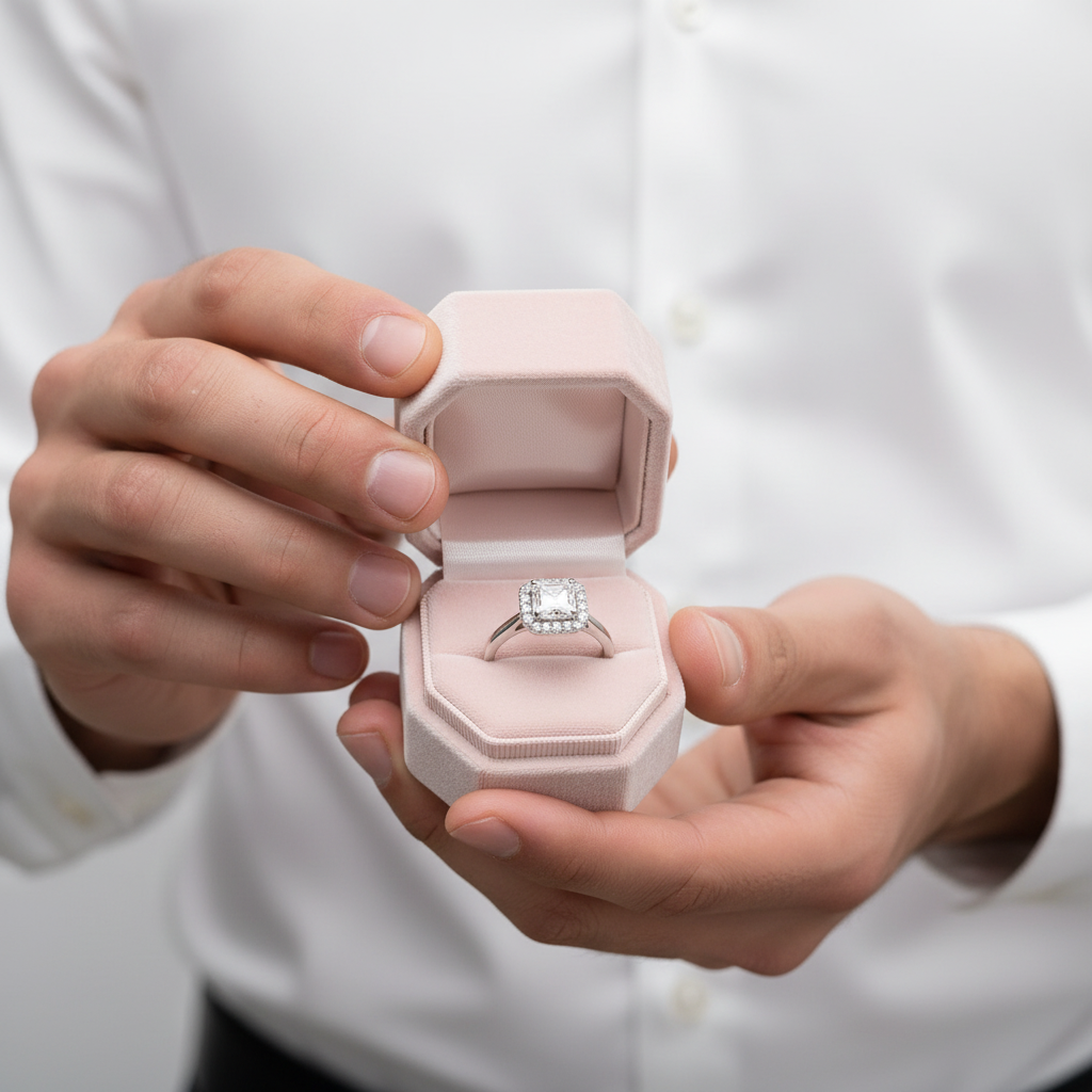 1.0 Ct Asscher Cut Diamond Option Halo Engagement Ring-Black Diamonds New York