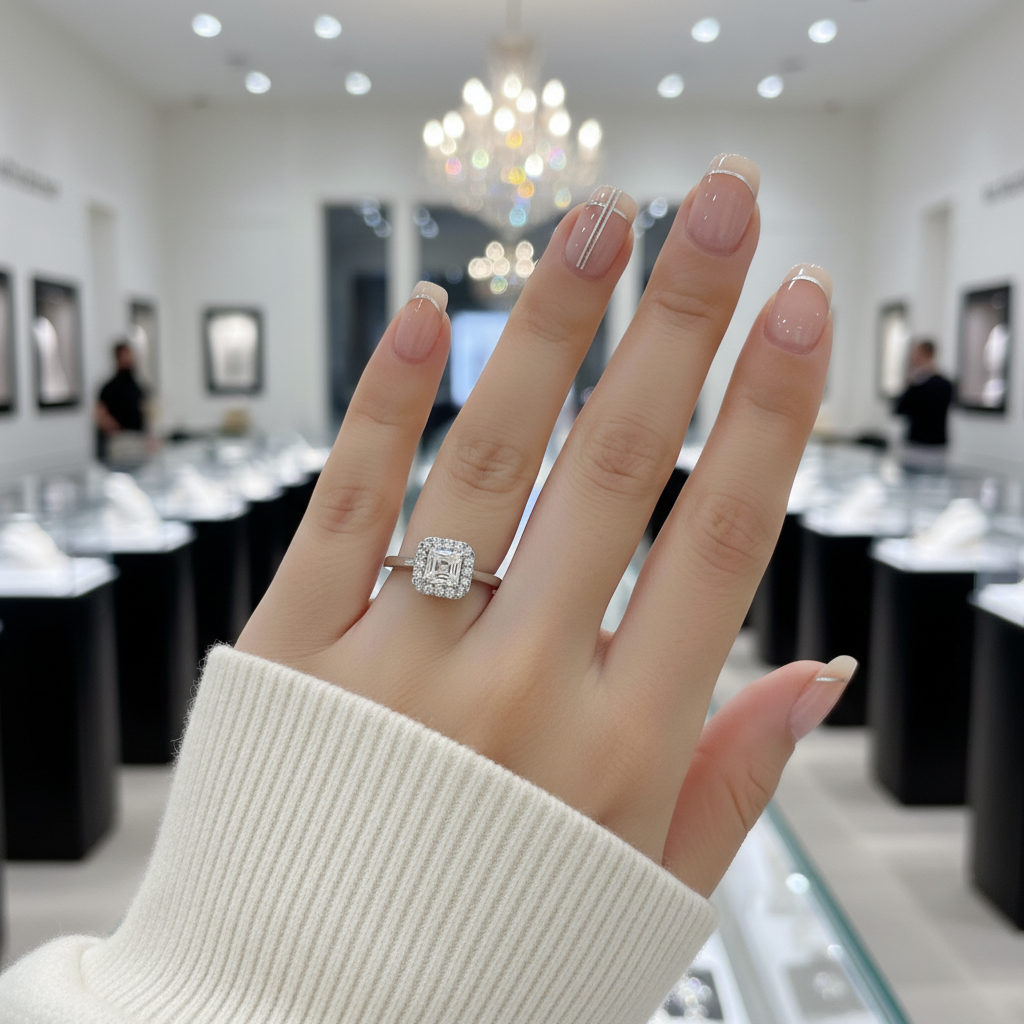 1.0 Ct Asscher Cut Diamond Option Halo Engagement Ring-Black Diamonds New York