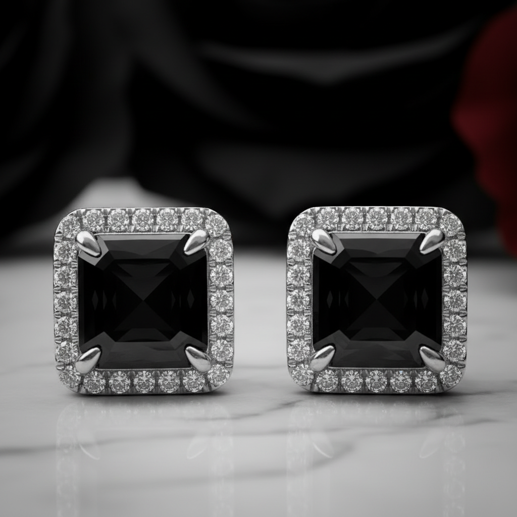 1.0 Ct Asscher Cut Diamond Option Stud Earrings-Black Diamonds New York