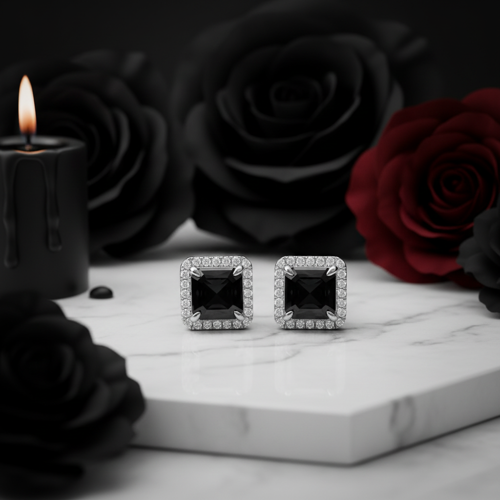 1.0 Ct Asscher Cut Diamond Stud Earrings-Black Diamonds New York