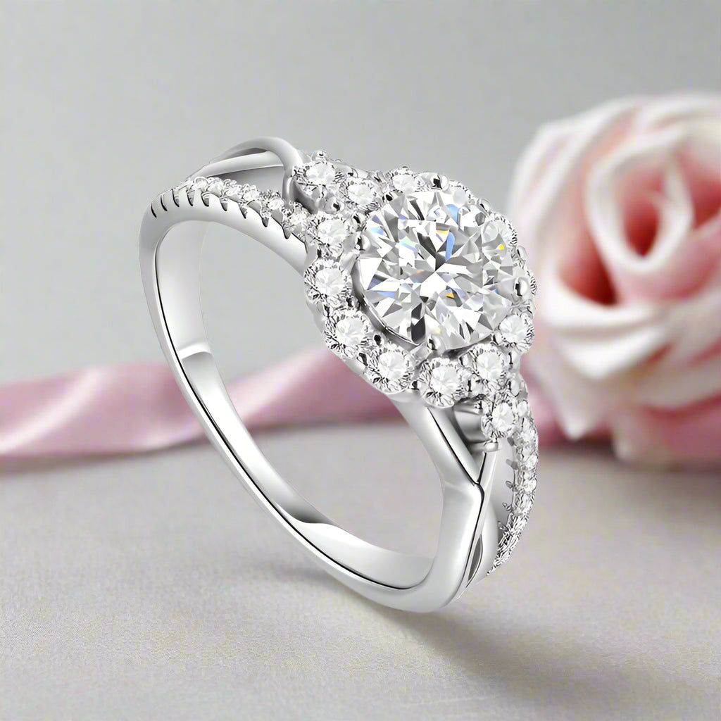 1.0 Ct Diamond Halo Engagement Ring-Black Diamonds New York