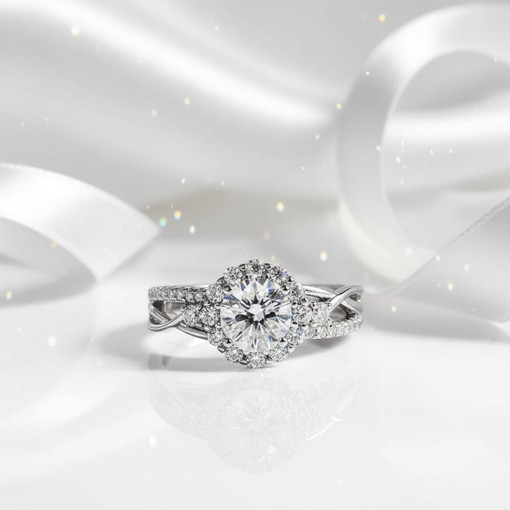 1.0 Ct Diamond Halo Engagement Ring-Black Diamonds New York