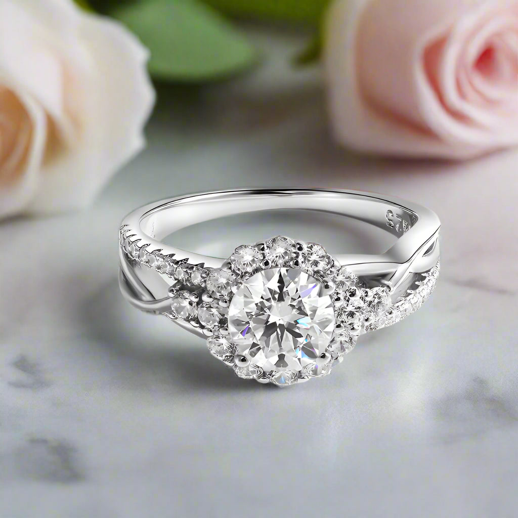 1.0 Ct Diamond Halo Engagement Ring-Black Diamonds New York