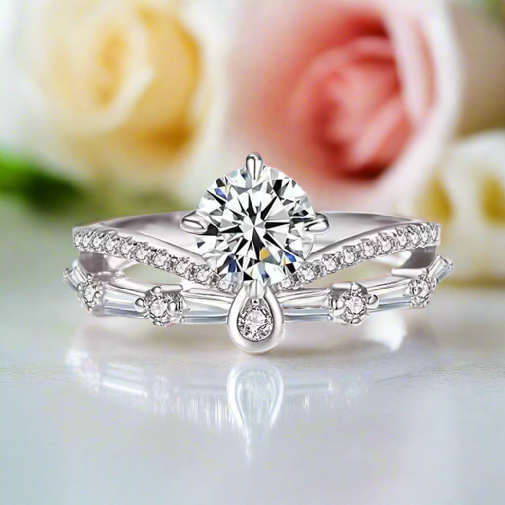 1.0 Ct Diamond Princess Crown Engagement Ring-Black Diamonds New York