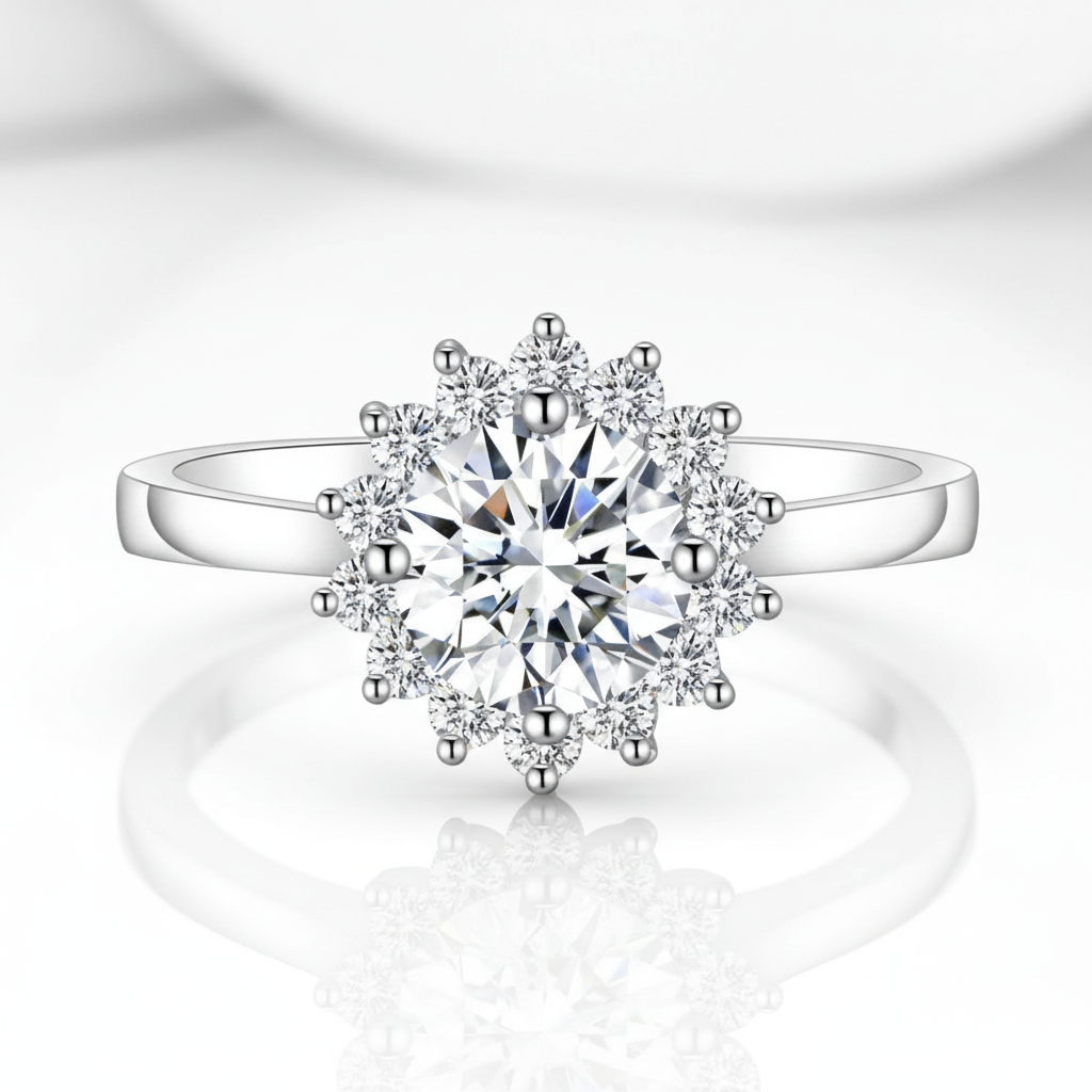 1.0 Ct Diamond Option Sunflower Shaped Halo Engagement Ring-Black Diamonds New York