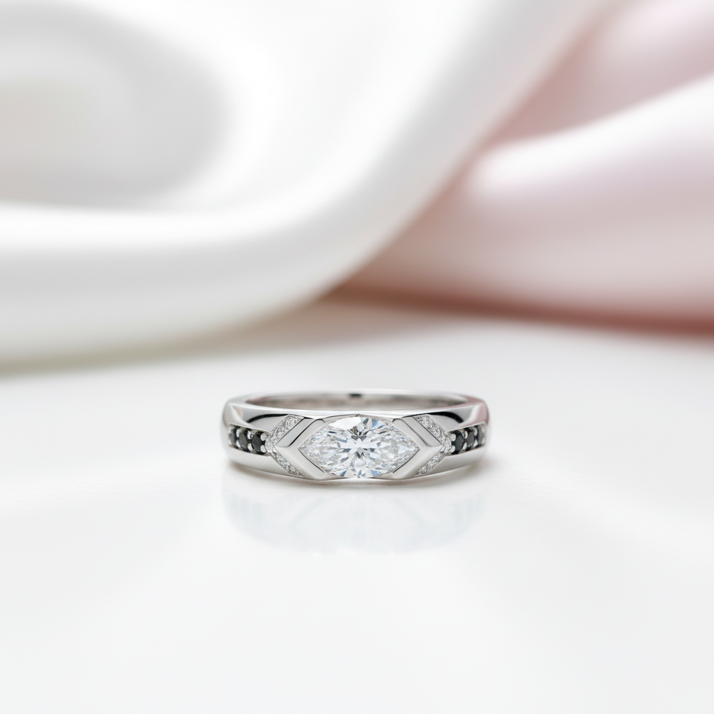 1.0 Ct Marquise Cut Diamond Option Engagement Ring-Black Diamonds New York