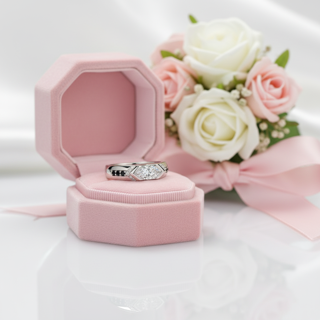 1.0 Ct Marquise Cut Diamond Option Engagement Ring-Black Diamonds New York