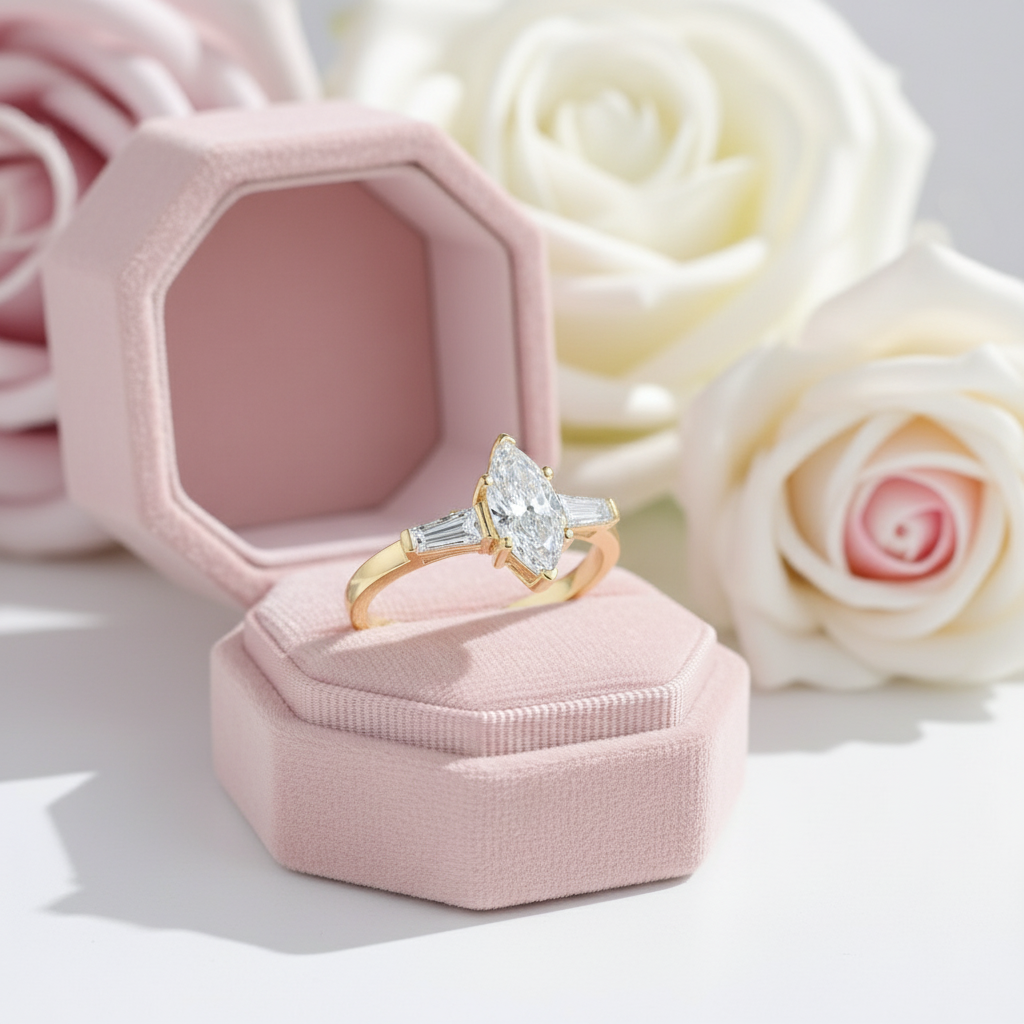 1.0 Ct Marquise Cut Diamond Option Three Stone Engagement Ring-Black Diamonds New York