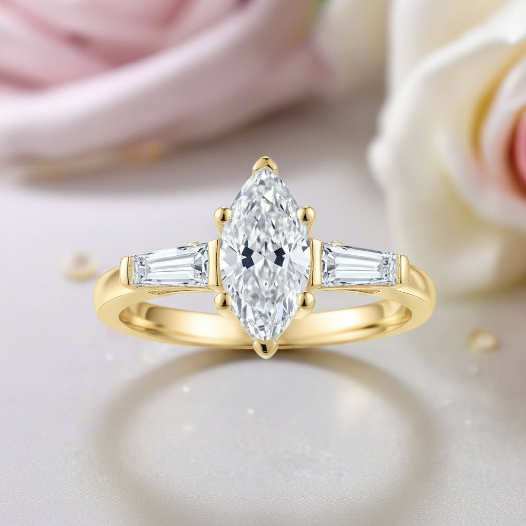 1.0 Ct Marquise Cut Diamond Three Stone Engagement Ring-Black Diamonds New York