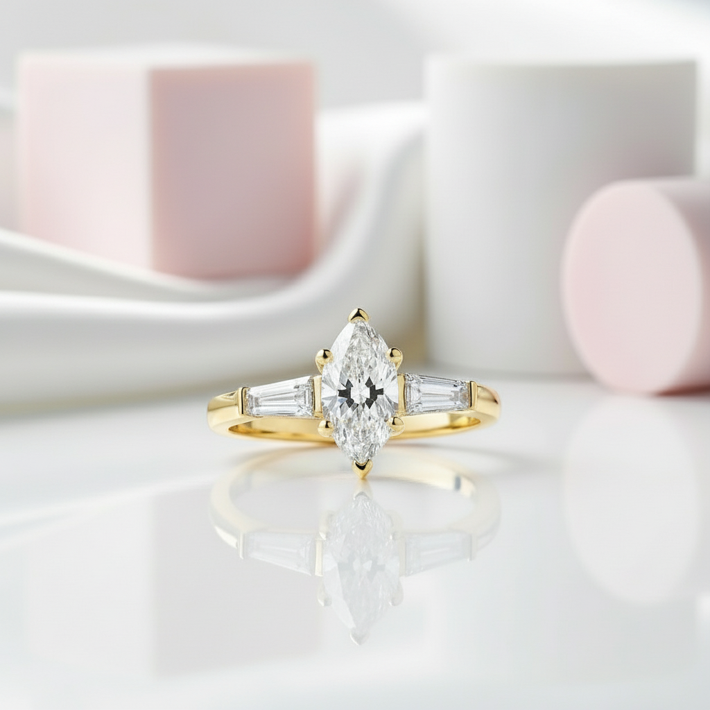 1.0 Ct Marquise Cut Diamond Three Stone Engagement Ring-Black Diamonds New York