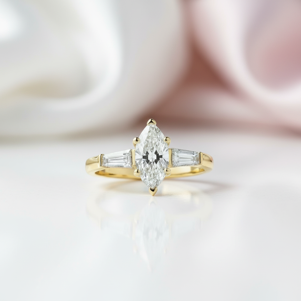 1.0 Ct Marquise Cut Diamond Option Three Stone Engagement Ring-Black Diamonds New York