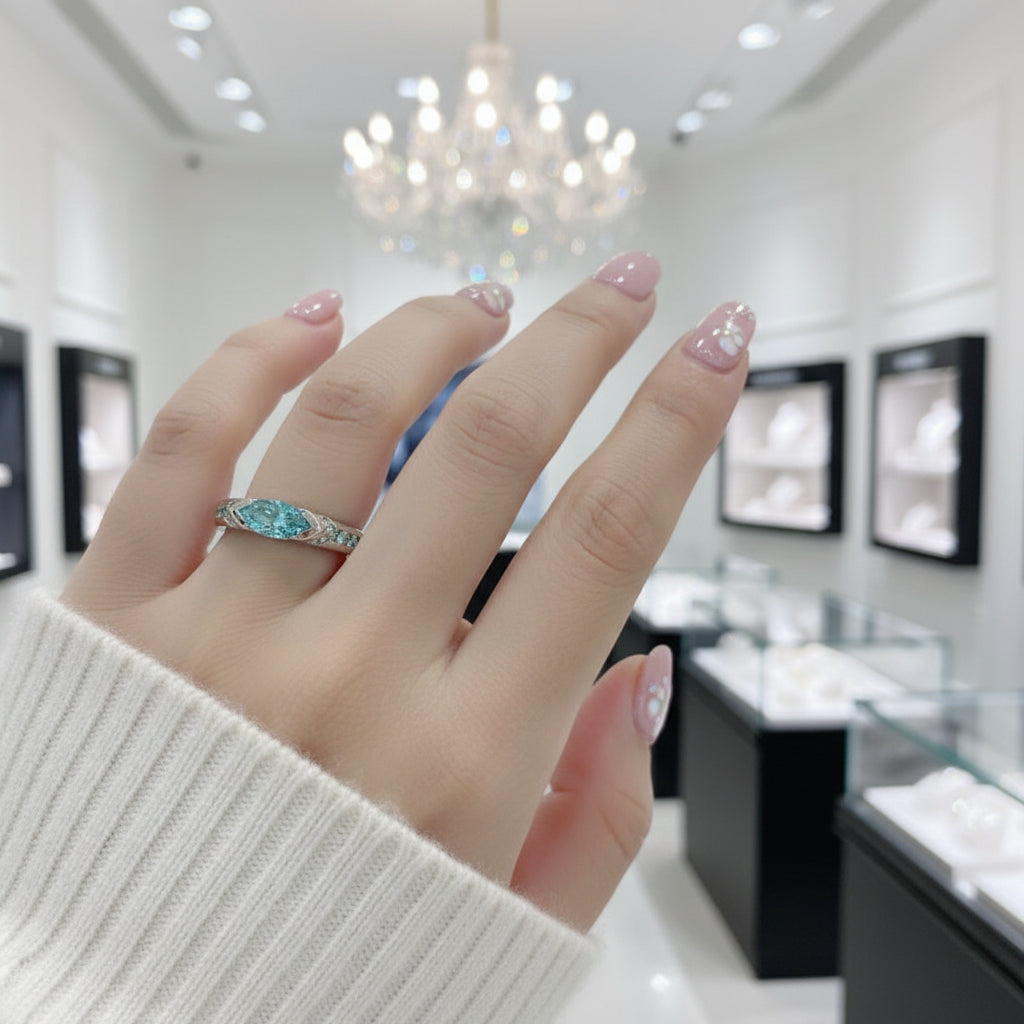 1.0 Ct Marquise Cut Green Diamond Option Engagement Ring-Black Diamonds New York