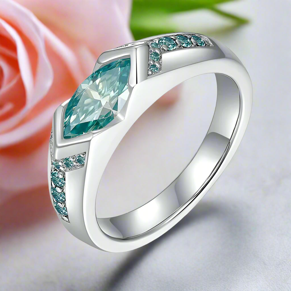 1.0 Ct Marquise Cut Green Diamond Engagement Ring-Black Diamonds New York