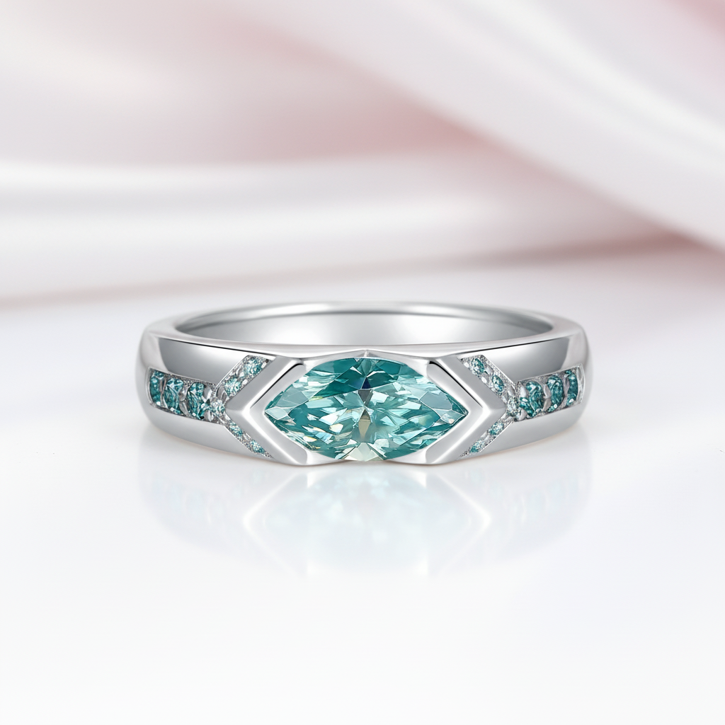 1.0 Ct Marquise Cut Green Diamond Option Engagement Ring-Black Diamonds New York
