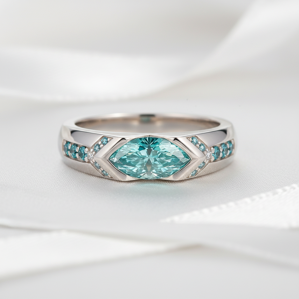 1.0 Ct Marquise Cut Green Diamond Option Engagement Ring-Black Diamonds New York