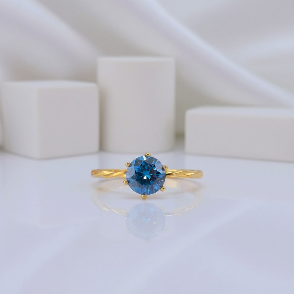 1.0 Ct Round Cut Blue Diamond Engagement Ring-Black Diamonds New York