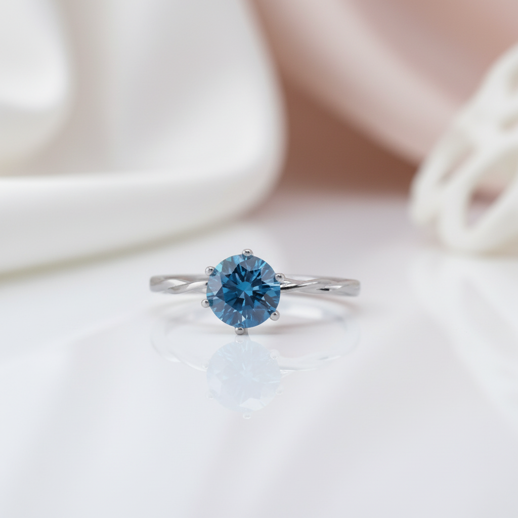 1.0 Ct Round Cut Blue Diamond Option Engagement Ring-Black Diamonds New York