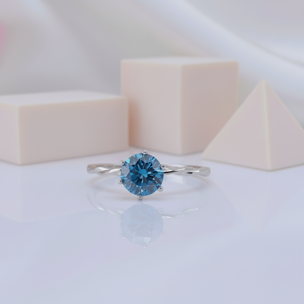 1.0 Ct Round Cut Blue Diamond Engagement Ring-Black Diamonds New York