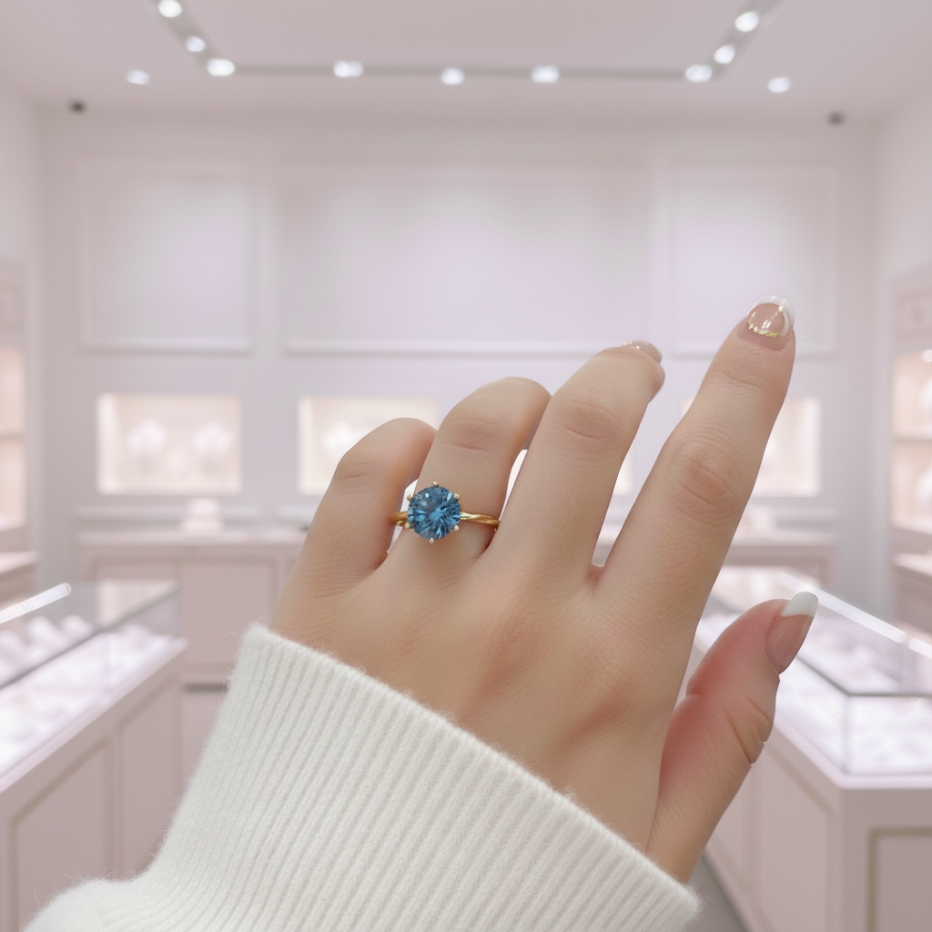 1.0 Ct Round Cut Blue Diamond Option Engagement Ring-Black Diamonds New York