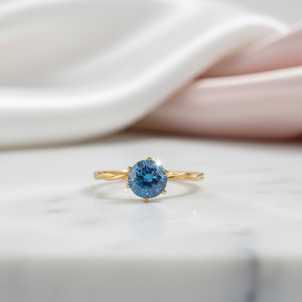 1.0 Ct Round Cut Blue Diamond Option Engagement Ring-Black Diamonds New York