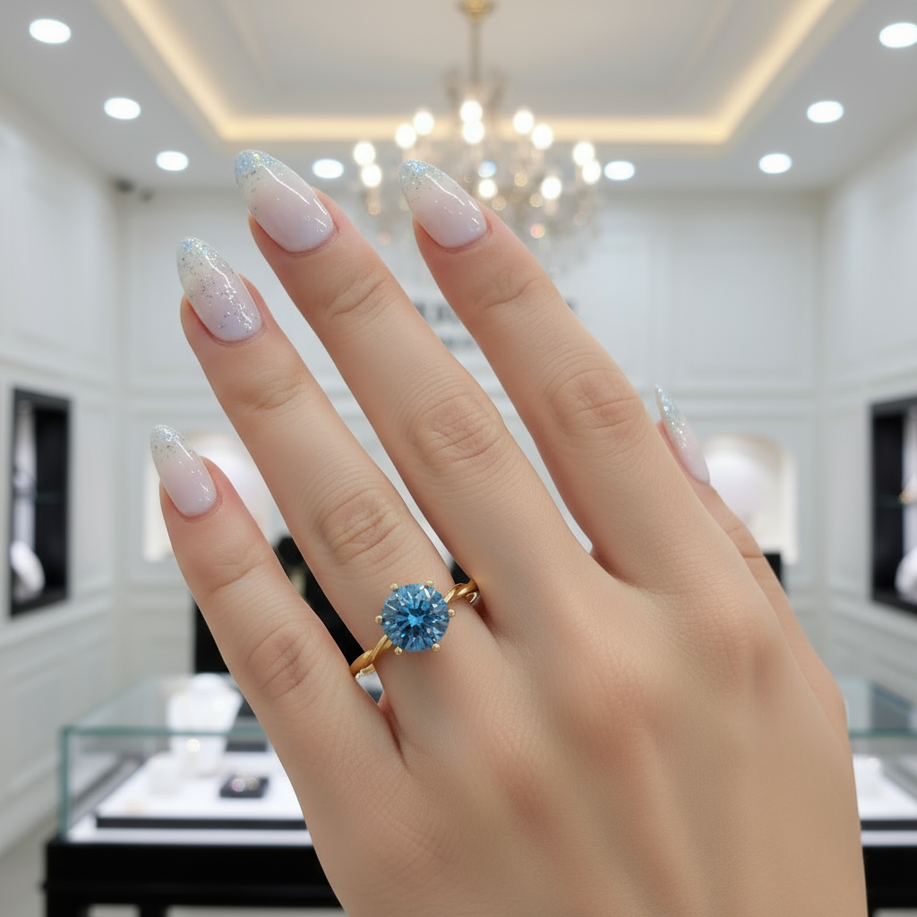 1.0 Ct Round Cut Blue Diamond Engagement Ring-Black Diamonds New York