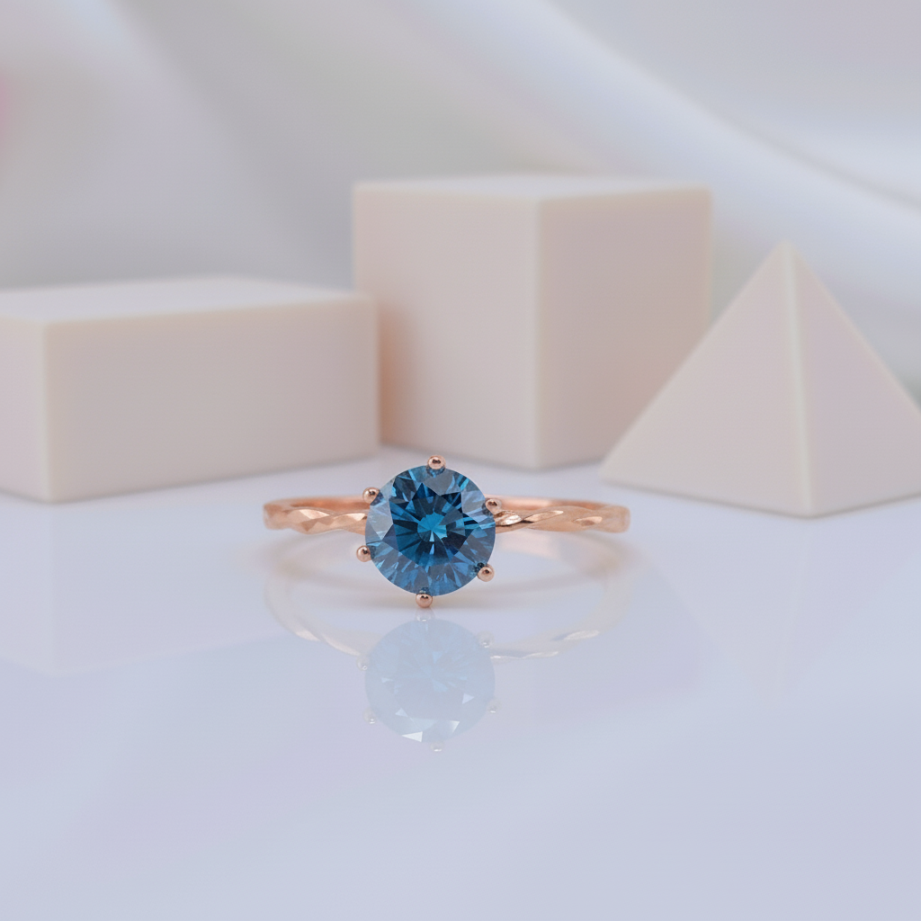 1.0 Ct Round Cut Blue Diamond Engagement Ring-Black Diamonds New York