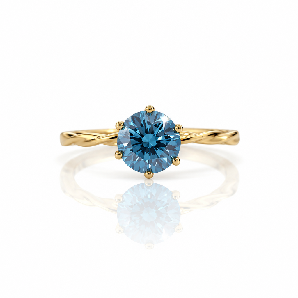 1.0 Ct Round Cut Blue Diamond Option Engagement Ring-Black Diamonds New York