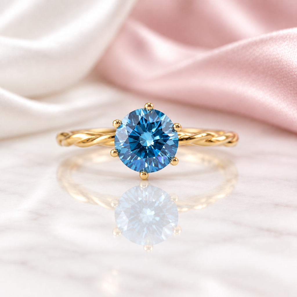 1.0 Ct Round Cut Blue Diamond Option Engagement Ring-Black Diamonds New York
