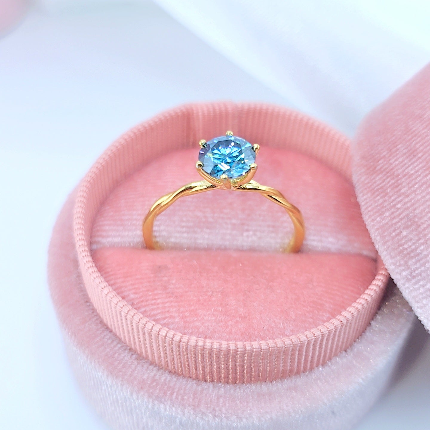 1.0 Ct Round Cut Blue Diamond Option Engagement Ring-Black Diamonds New York