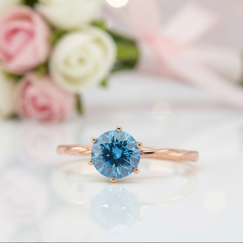 1.0 Ct Round Cut Blue Diamond Option Engagement Ring-Black Diamonds New York