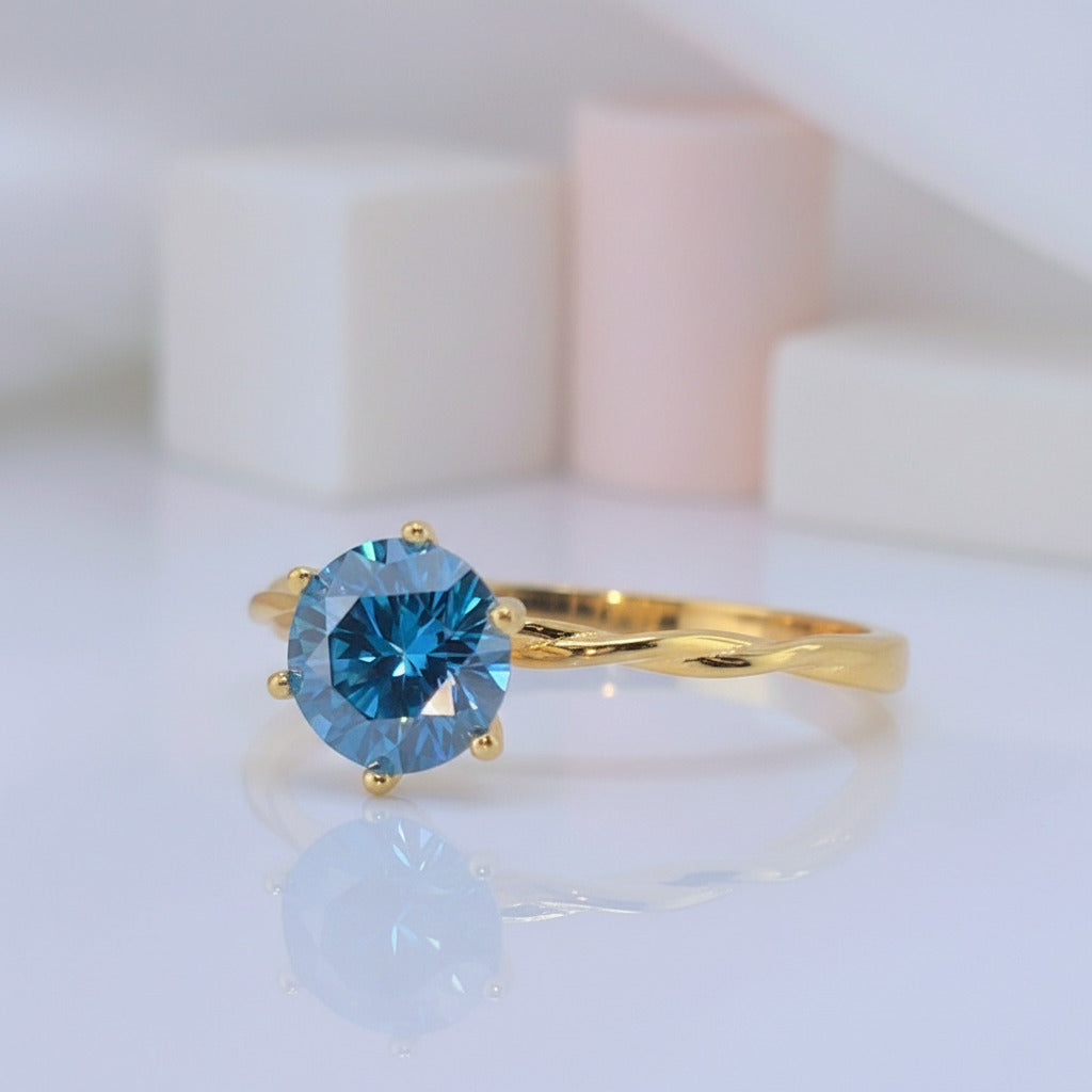 1.0 Ct Round Cut Blue Diamond Engagement Ring-Black Diamonds New York