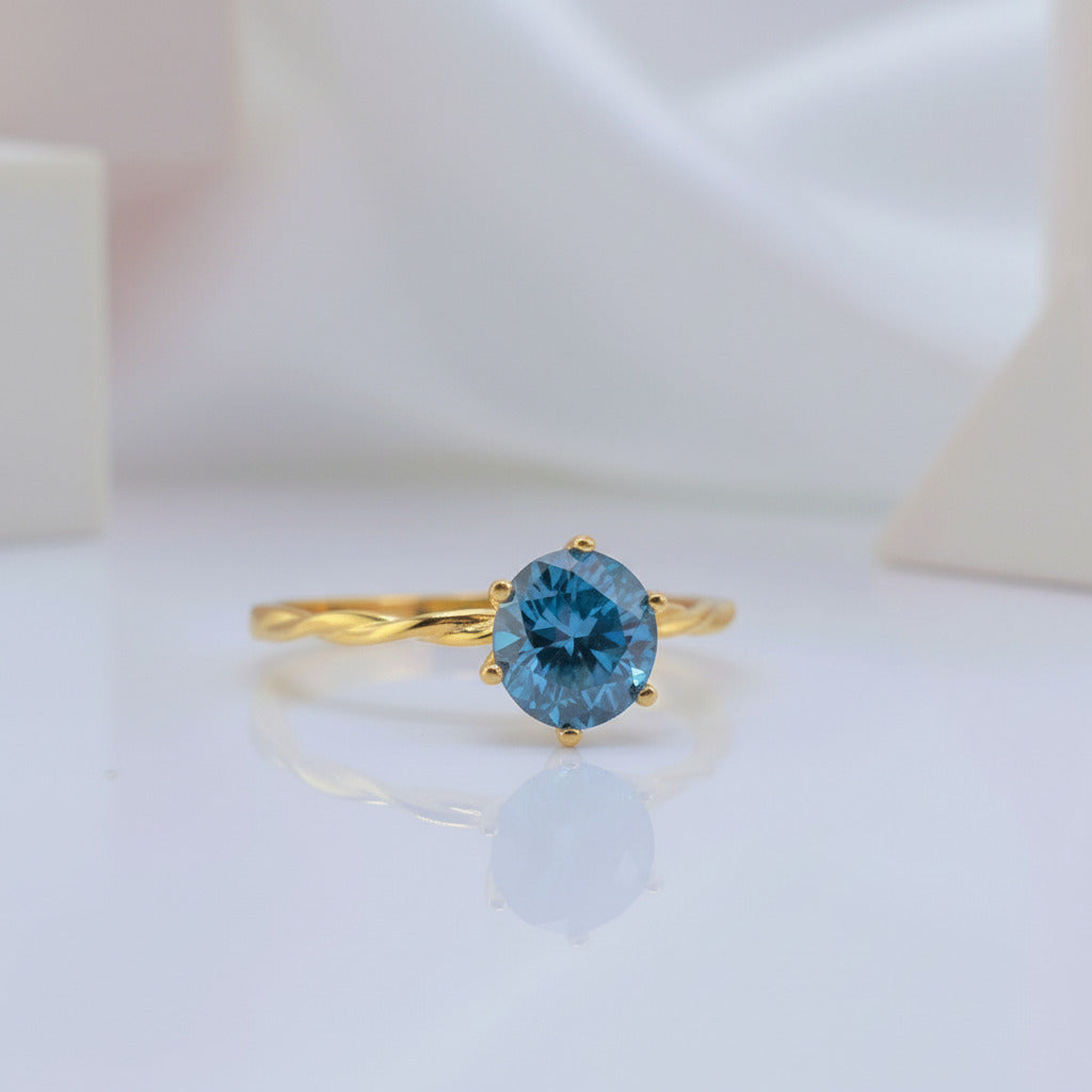 1.0 Ct Round Cut Blue Diamond Engagement Ring-Black Diamonds New York