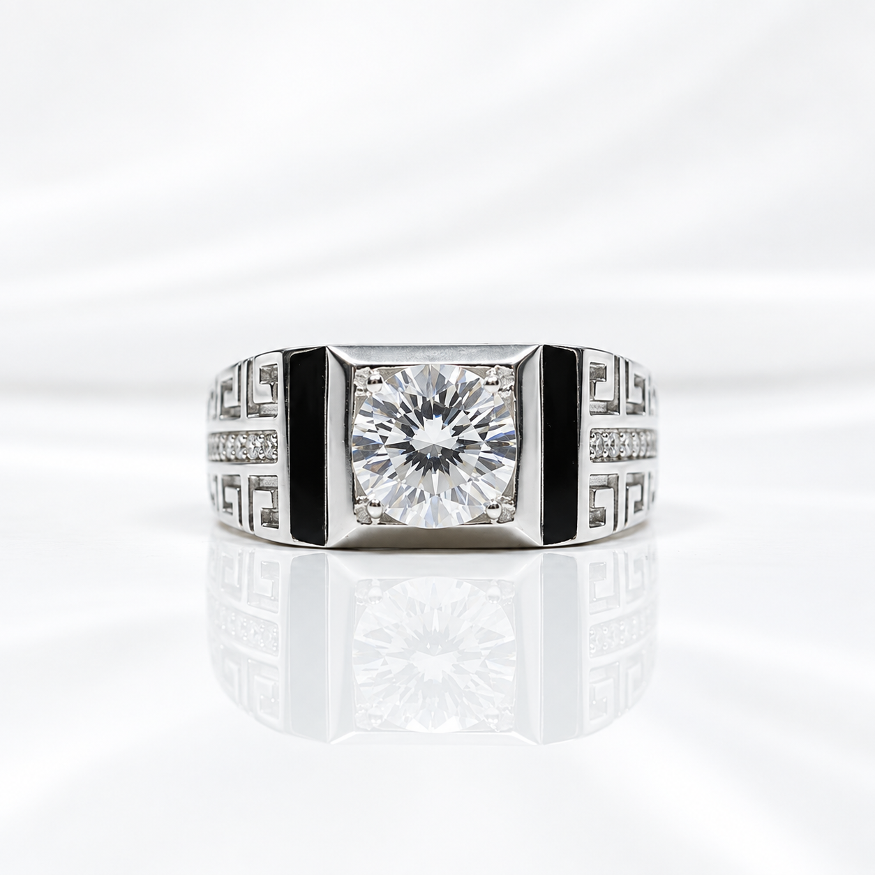 1.0 Ct Round Cut D Color Diamond Option Vintage Men's Ring-Black Diamonds New York